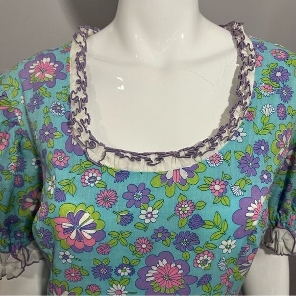 ‎RARE 70's cottagecore hand made blue floral dress - M - Picture 6 of 13